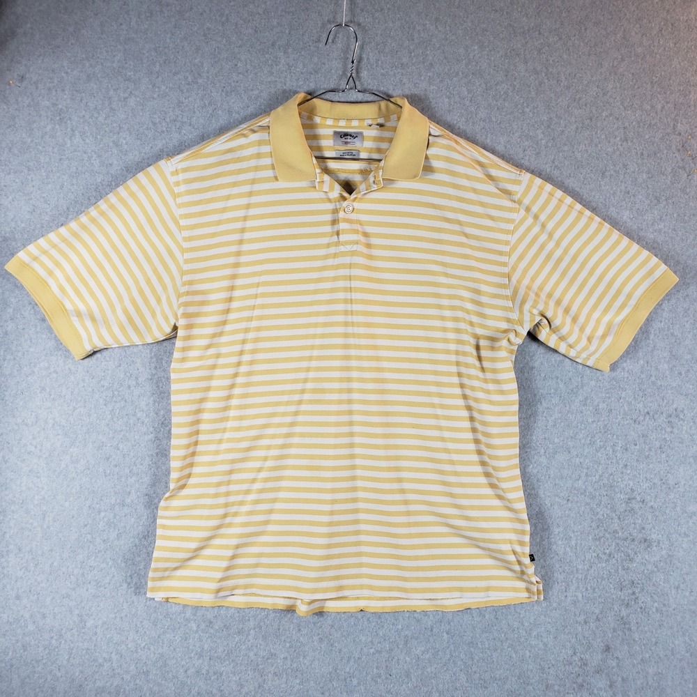 Callaway Men's XXL Yellow White Striped Polo Shirt Golf Performance Opti-Dri 951